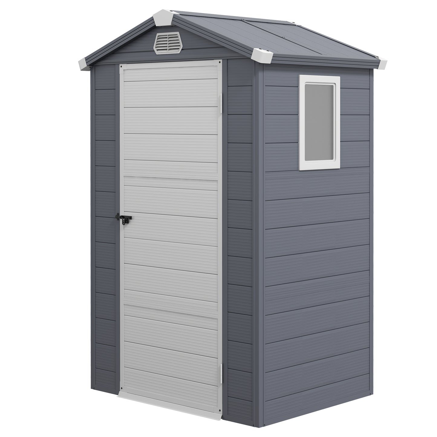 Photo of Outsunny 4.4ft x 3.3ft size Aluminium Frame and Plastic Wall Shed, with Foundation - Grey in Grey colour on a white background