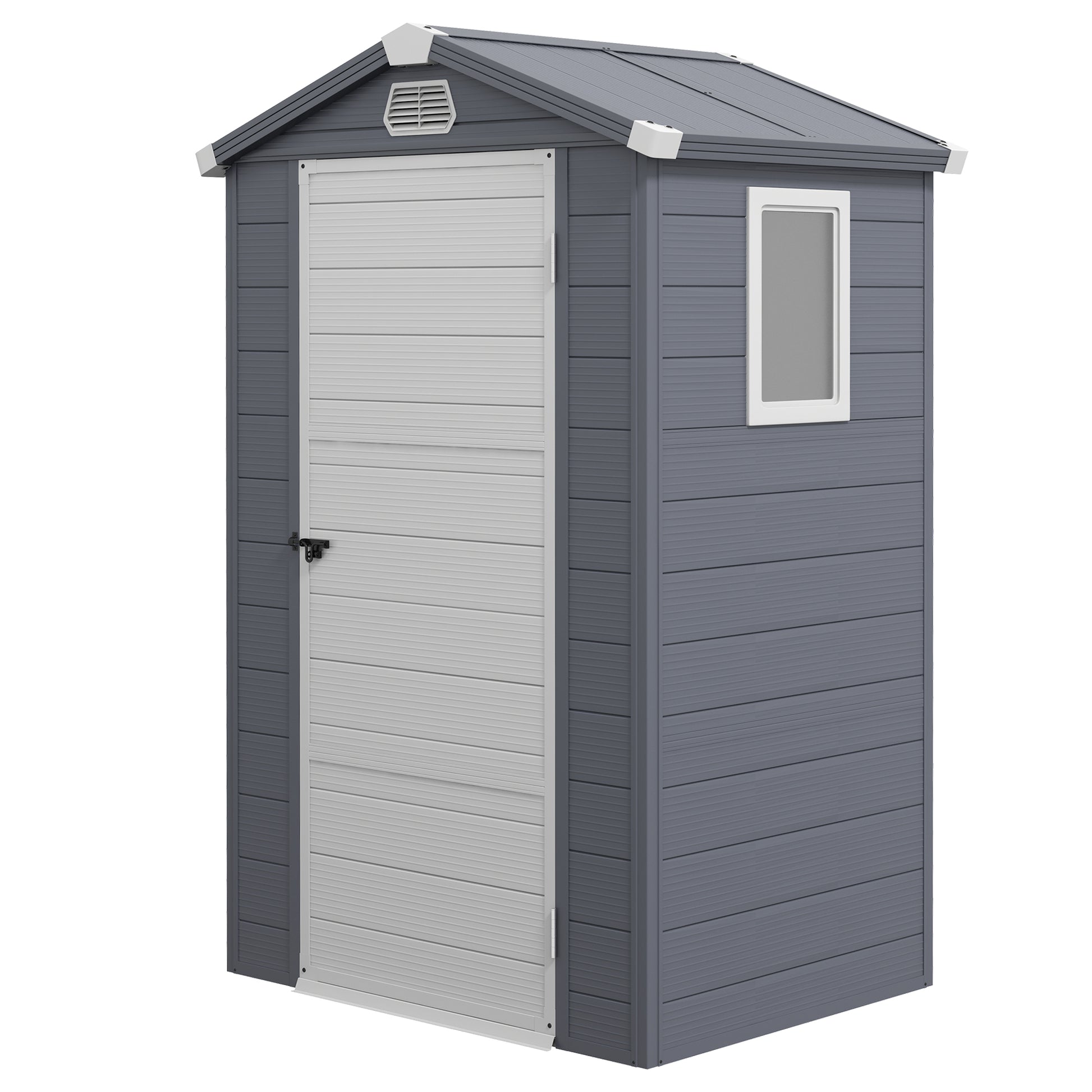 Photo of Outsunny 4.4ft x 3.3ft size Aluminium Frame and Plastic Wall Shed, with Foundation - Grey in Grey colour on a white background