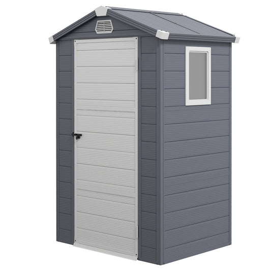 Photo of Outsunny 4.4ft x 3.3ft size Aluminium Frame and Plastic Wall Shed, with Foundation - Grey in Grey colour on a white background