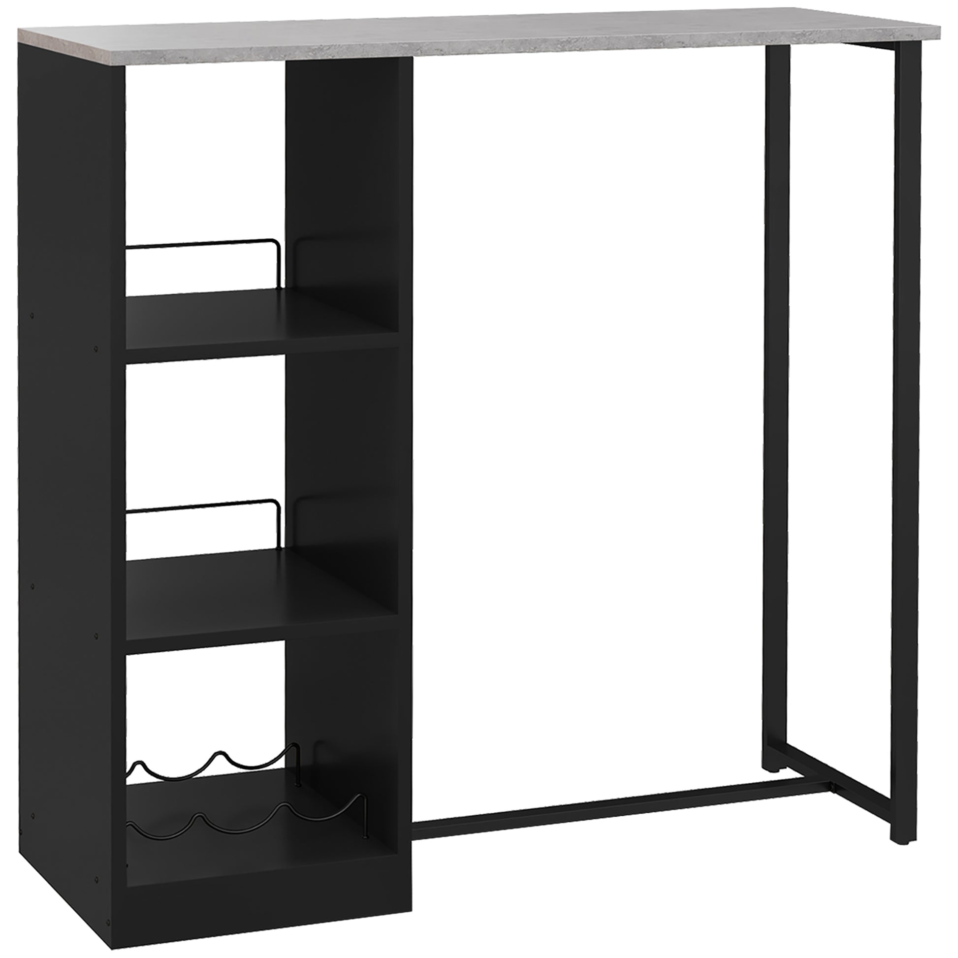 Photo of HOMCOM Breakfast Bar Table, Bar Table with 3-Tier Storage Shelf and Wine Rack, 105W x 40D x 105H cm, Black in Black colour on a white background