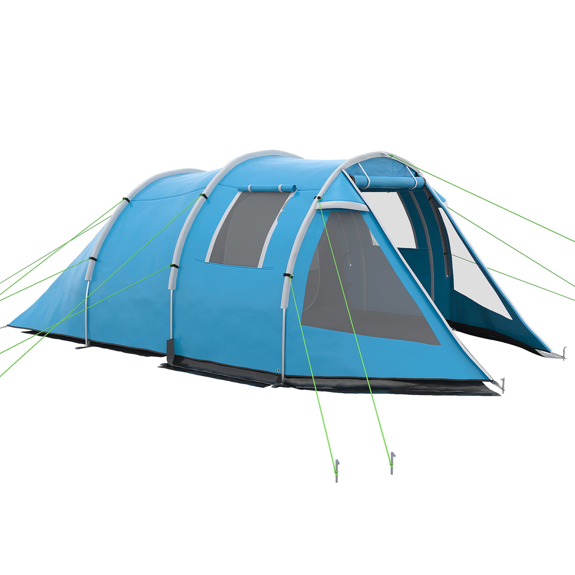 Photo of Outsunny 3-4 Man Tunnel Tent, Two Room Camping Tent with Windows, Portable Carry Bag, for Fishing, Hiking, Sports, Festival - Blue in Blue colour on a white background