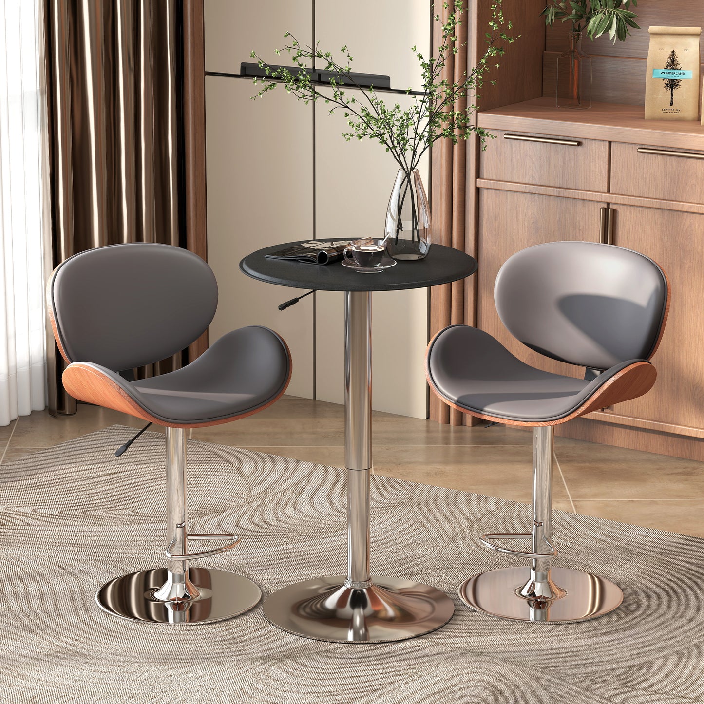 HOMCOM Round Bar Table, 360 Degree Swivel Counter Pub Table with Adjustable Height, for Kitchen, Cafe, Black