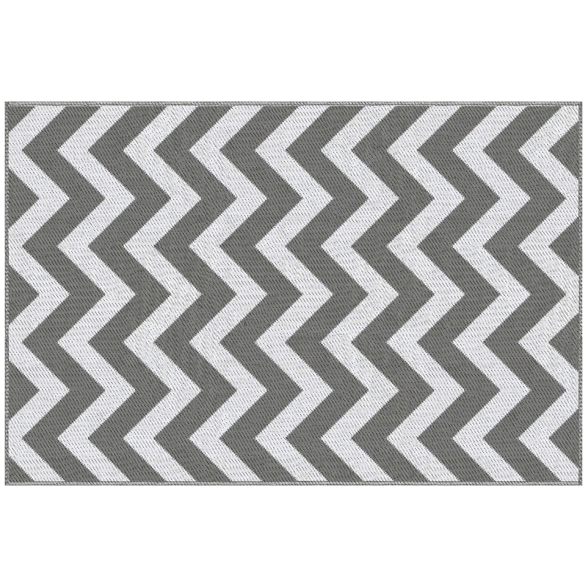 Photo of Outsunny 121 x 182 cm(4x6ft) Outdoor Rug Reversible Mat Plastic Straw Rug Portable RV Camping Mat for Garden Deck Picnic Indoor, Light Grey & White in White colour on a white background