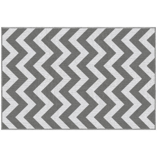 Photo of Outsunny 121 x 182 cm(4x6ft) Outdoor Rug Reversible Mat Plastic Straw Rug Portable RV Camping Mat for Garden Deck Picnic Indoor, Light Grey & White in White colour on a white background