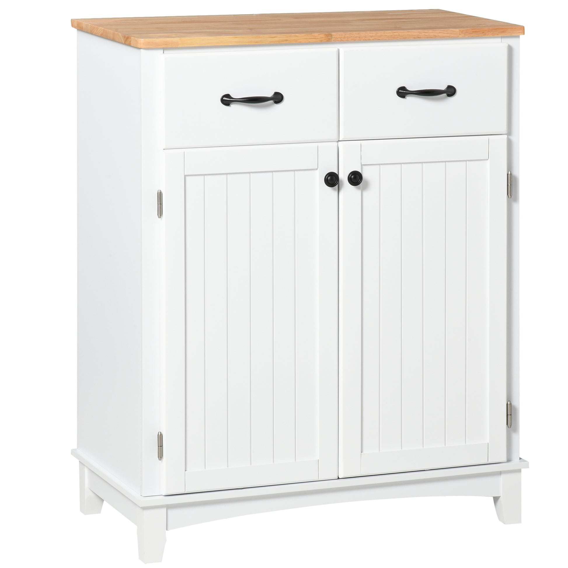 Photo of HOMCOM Modern Kitchen Cupboard, Wooden Storage Cabinet, Tableware Organizer with 2 Drawers for Living & Dining Room, White in White colour on a white background