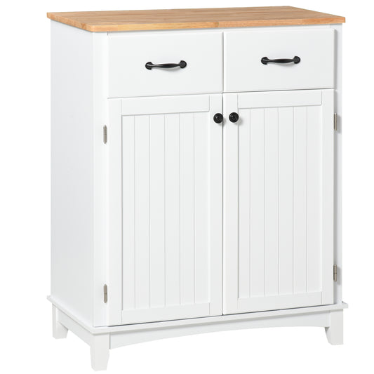 Photo of HOMCOM Modern Kitchen Cupboard, Wooden Storage Cabinet, Tableware Organizer with 2 Drawers for Living & Dining Room, White in White colour on a white background