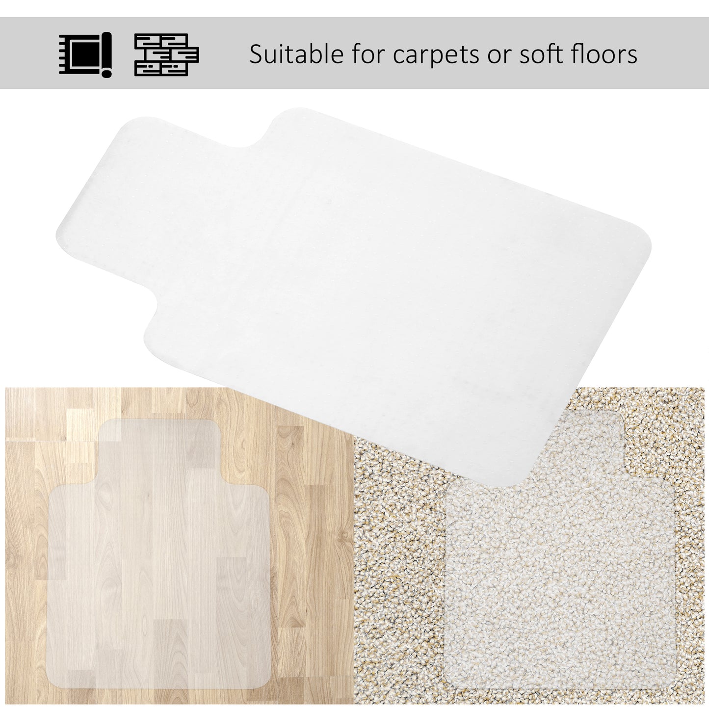 HOMCOM Office Chair Mat for Carpeted Floor, 90 x 120 cm Clear Computer Desk Chair Mat, BPA and Phthalate Free, Non-Slip Floor Protector for Home Office