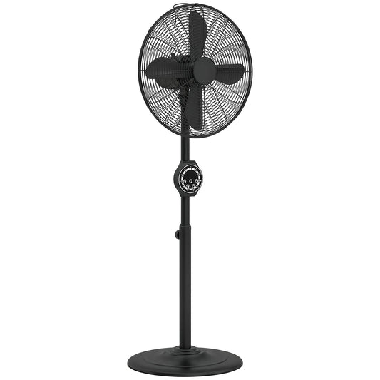 Photo of HOMCOM 41 cm Metal Pedestal Fan with Oscillating, Adjustable Height Black in Black colour on a white background