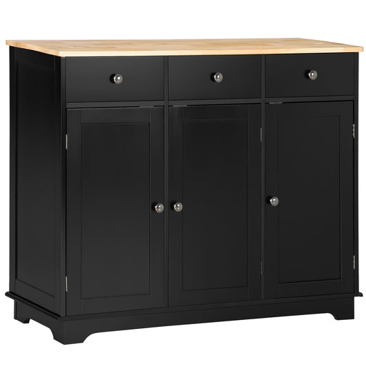 Photo of HOMCOM Sideboard with Rubberwood Top and Adjustable Shelves for Dining Room, Kitchen - Black in Black colour on a white background
