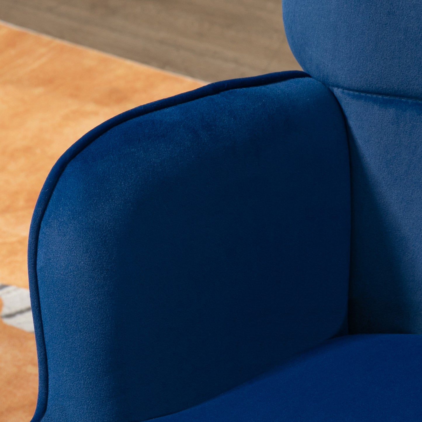 HOMCOM Modern Armchair with Footstool, Upholstered Accent Chair with Ottoman, Steel Legs, Velvet Wingback Chair for Living Room, Bedroom, Home Study, Dark Blue