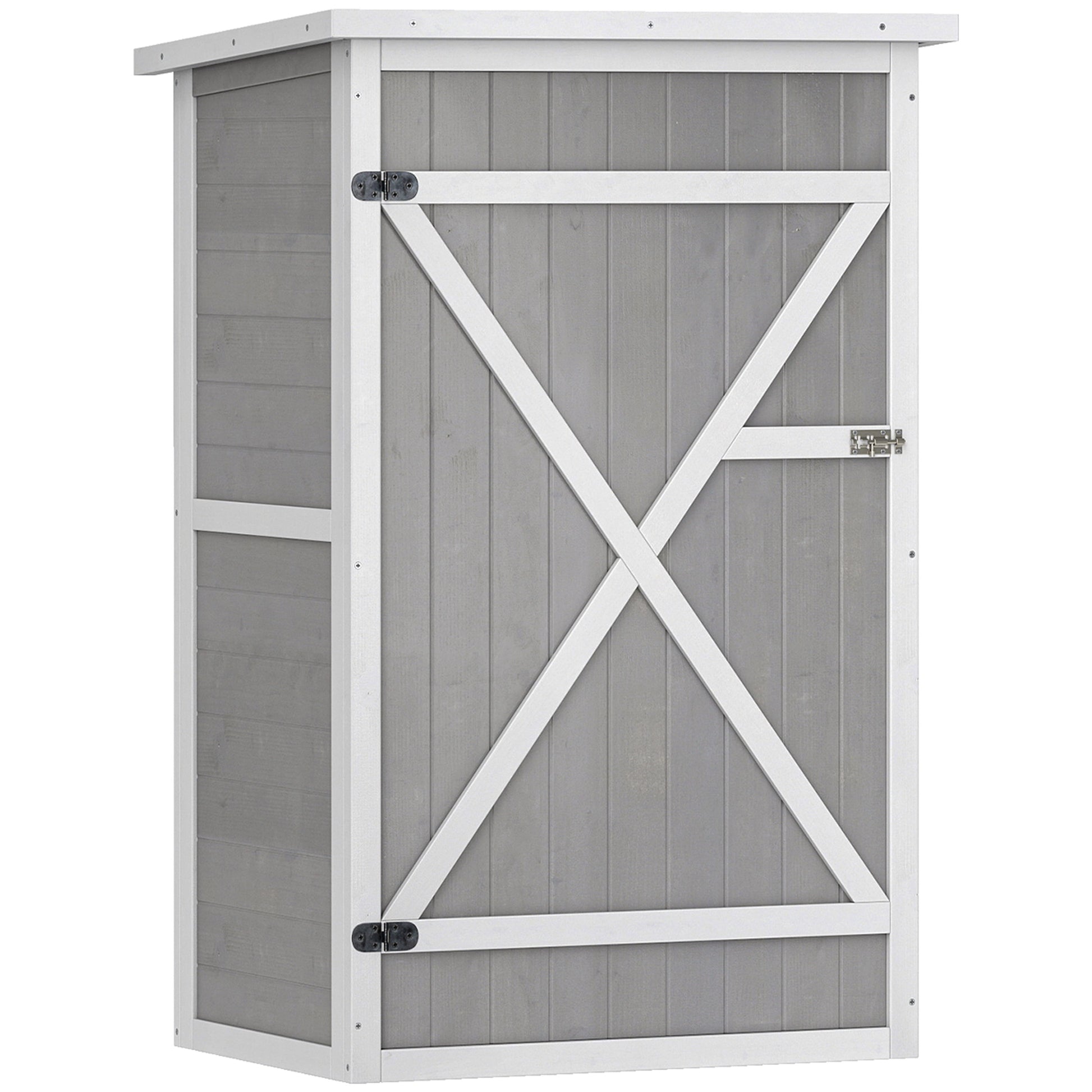 Photo of Outsunny Wooden Small Shed, 75L x 56W x115H cm Garden Storage Shed with Shelves and Bolt Latch, Grey in Grey colour on a white background