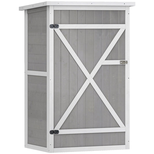 Photo of Outsunny Wooden Small Shed, Garden Storage Shed with Shelves and Bolt Latch, 75L x 56W x115H cm, Grey in Grey colour on a white background