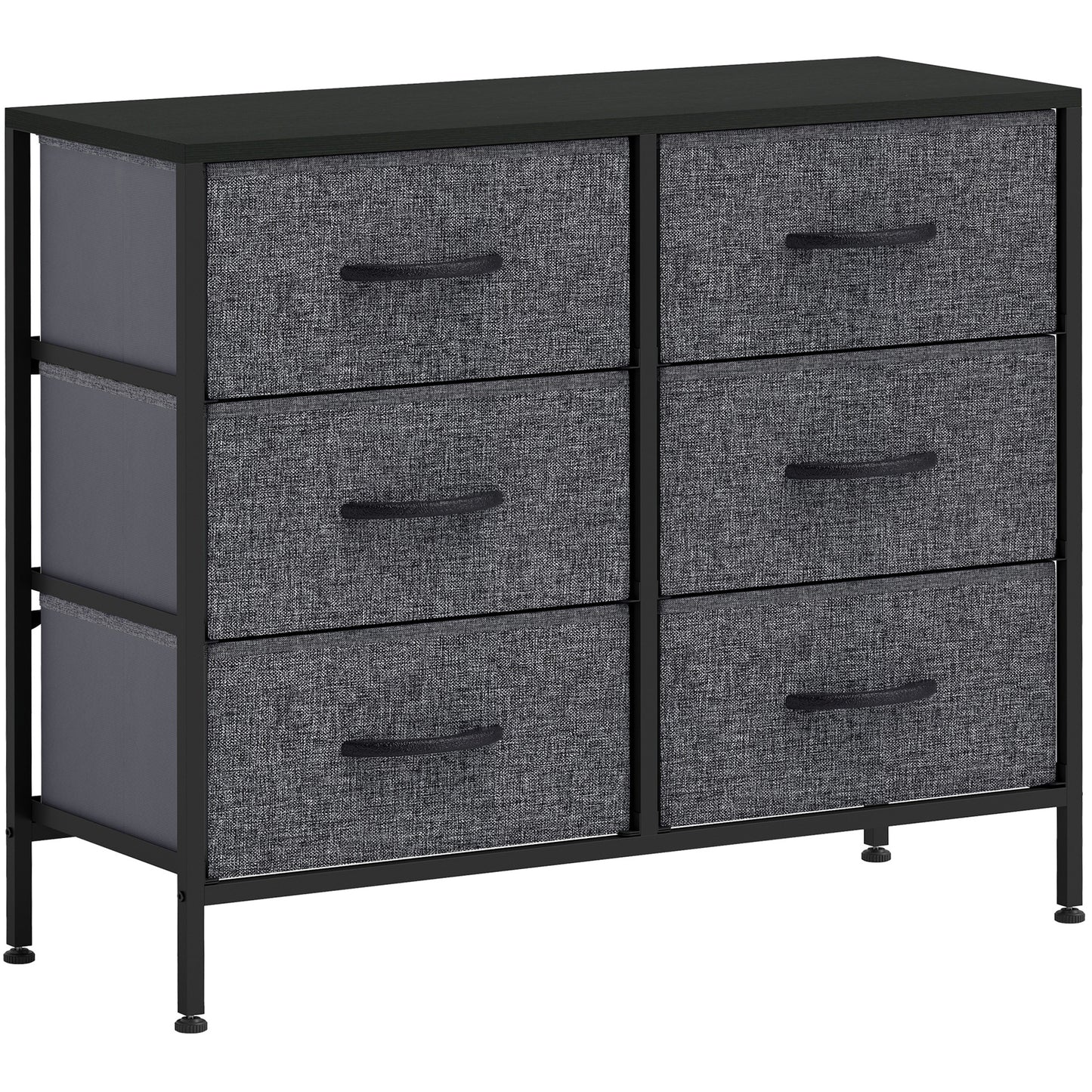 Photo of HOMCOM Fabric Chest of Drawers, Industrial Bedroom Dresser with 6 Fabric Drawers, Steel Frame and Wooden Top for Nursery, Living Room, Hallway, Black in Black colour on a white background