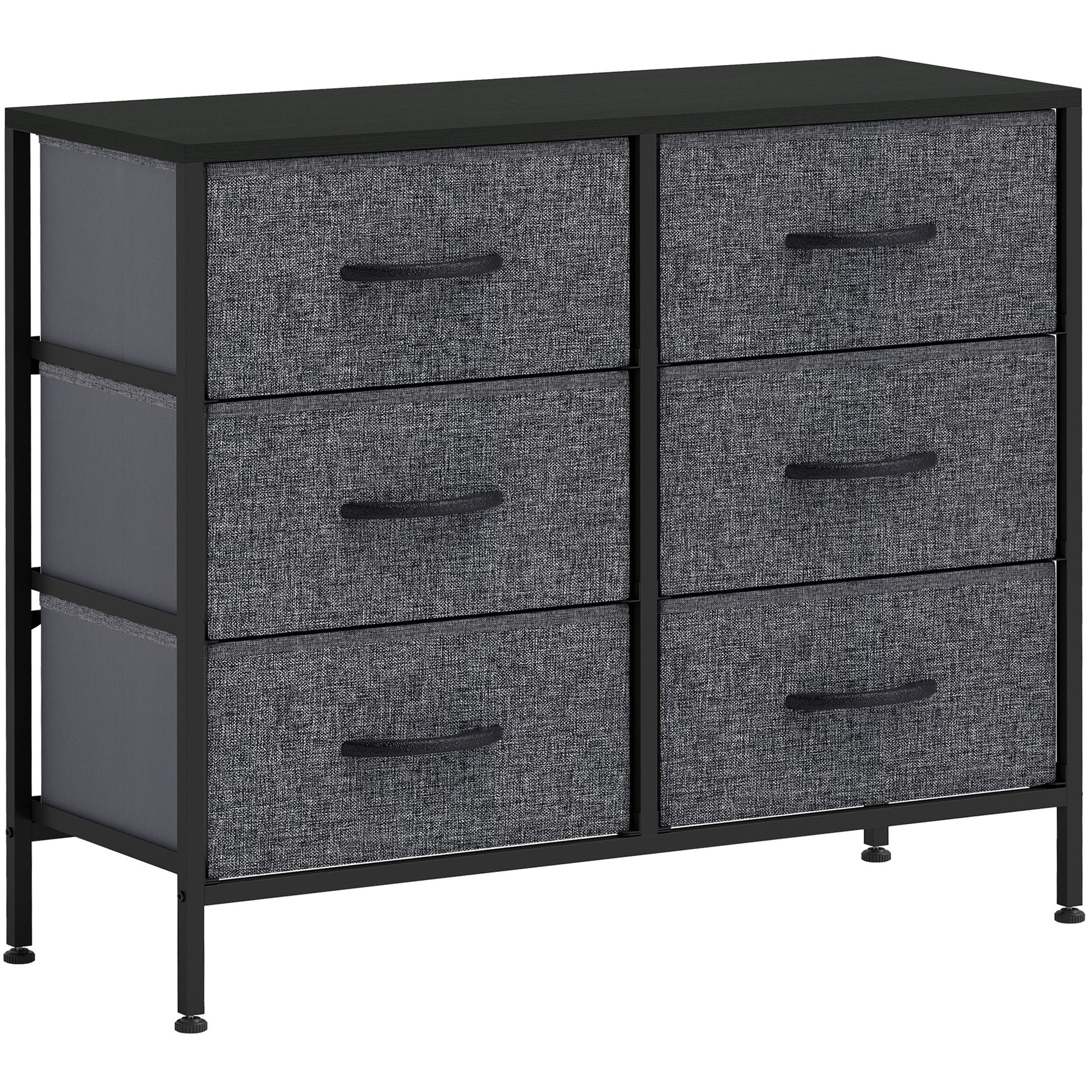 Photo of HOMCOM Fabric Chest of Drawers, Industrial Bedroom Dresser with 6 Fabric Drawers, Steel Frame and Wooden Top for Nursery, Living Room, Hallway, Black in Black colour on a white background