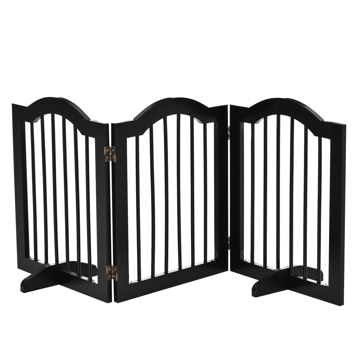 Photo of PawHut Freestanding Dog Gate Wooden Stair Gate for Dogs with Support Feet Foldable Pet Fence Safety Barrier for the House Doorway Stairs Black in Black colour on a white background