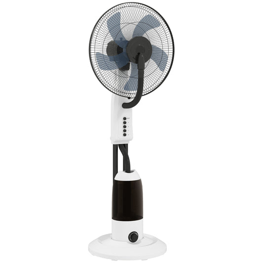 Photo of HOMCOM Spray Misting Fan, Floor Fan with Water Mist Spray, 70° Oscillation, Tilt Head, 3 Speeds, 2.8L Water Tank, White in White colour on a white background