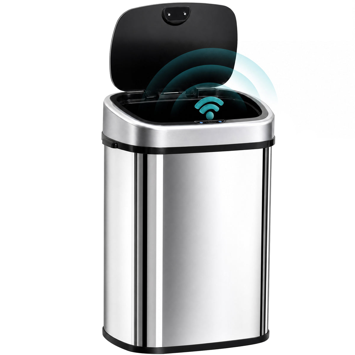 58L touchless stainless steel bin with its sensor lid open