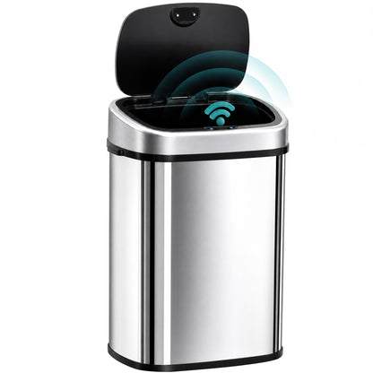 58L touchless stainless steel bin with its sensor lid open
