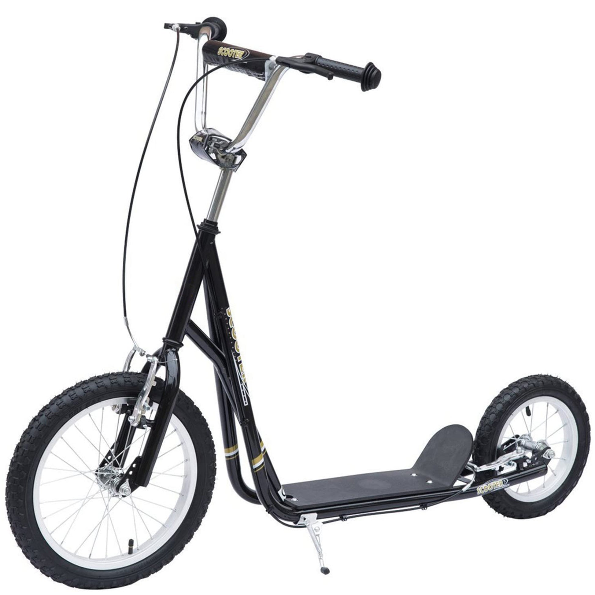 Photo of HOMCOM Kids Scooter, Teen Kick Scooter with Rubber Wheels, 16" Front Wheel, Height Adjustable Handlebar, Dual Brakes, Kick Stand, for 5+ Years, Black in Black colour on a white background