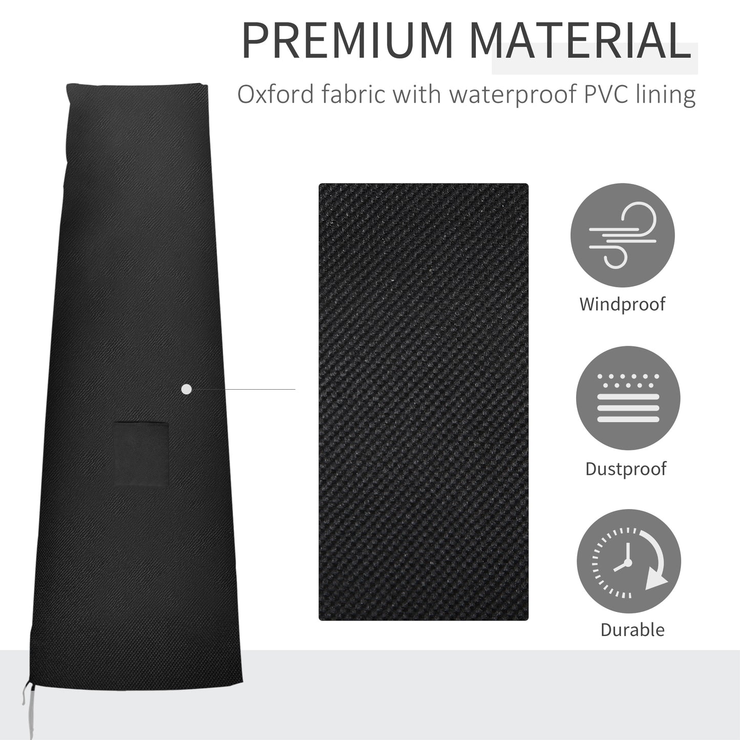 Outsunny Garden Parasol Cover, Waterproof Outdoor Cantilever Banana Umbrella Protector, 300D Oxford Fabric, 240 x 48/70 cm for 3 m Cantilever Parasol, Black