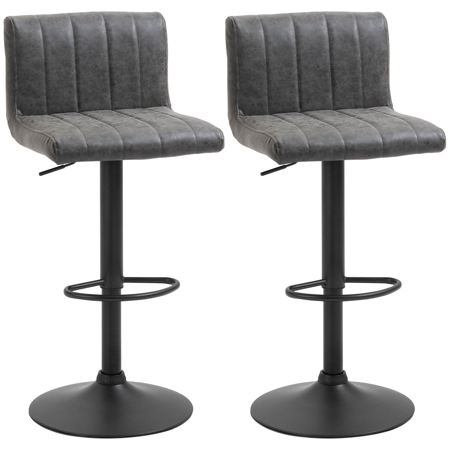 Photo of HOMCOM Adjustable Barstools Set of 2, Swivel Counter Bar Chairs, Bar Stools with Footrest, PU Leather, Gas Lift, Grey in Grey colour on a white background