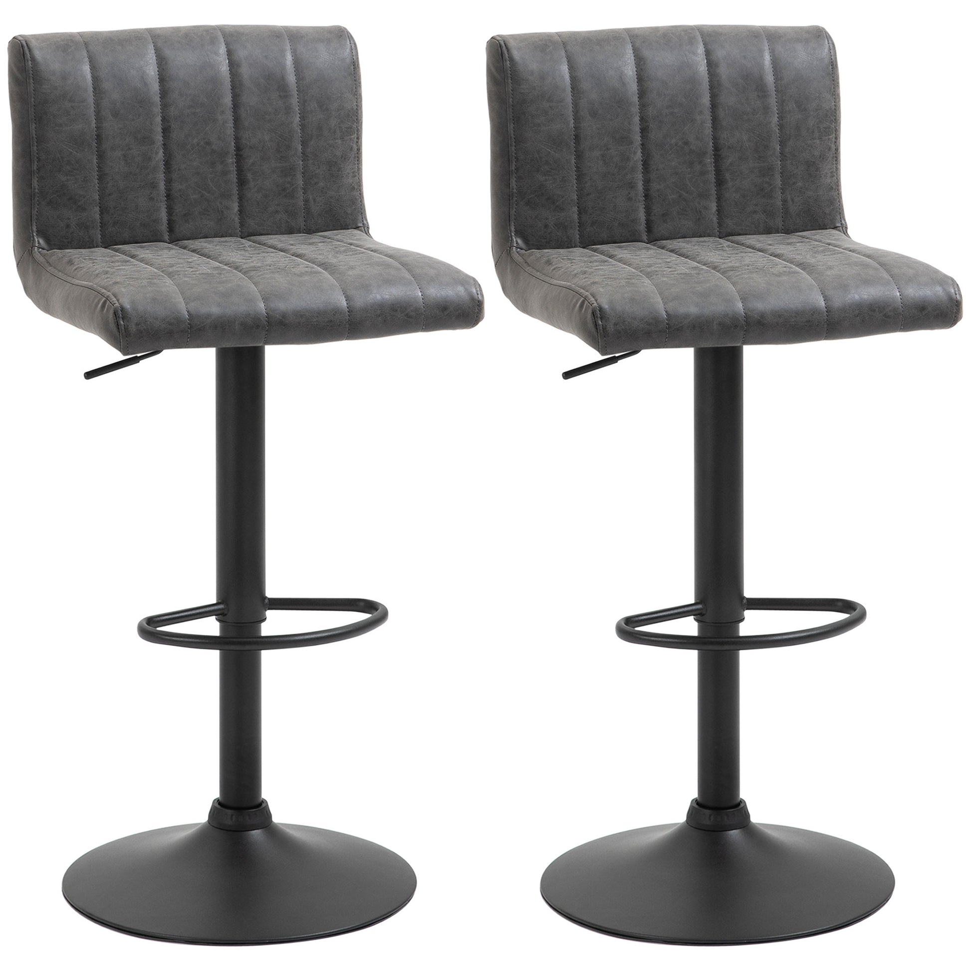 Photo of HOMCOM Adjustable Barstools Set of 2, Swivel Counter Bar Chairs, Bar Stools with Footrest, PU Leather, Gas Lift, Grey in Grey colour on a white background