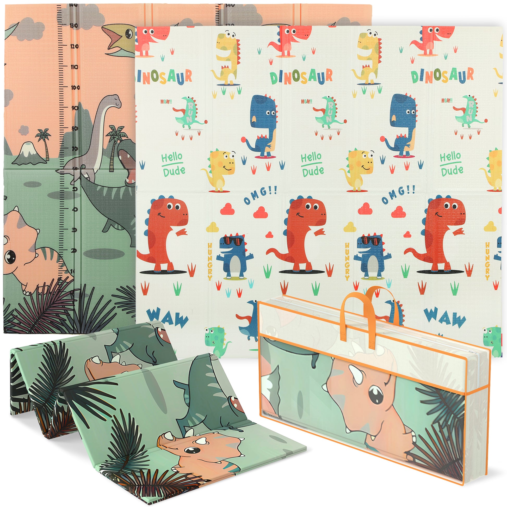Photo of AIYAPLAY Baby Play Mat, Double Sideded Foldable Kids Crawling Mat, Reversible & Waterproof, Dinosaur in Dinosaur colour on a white background