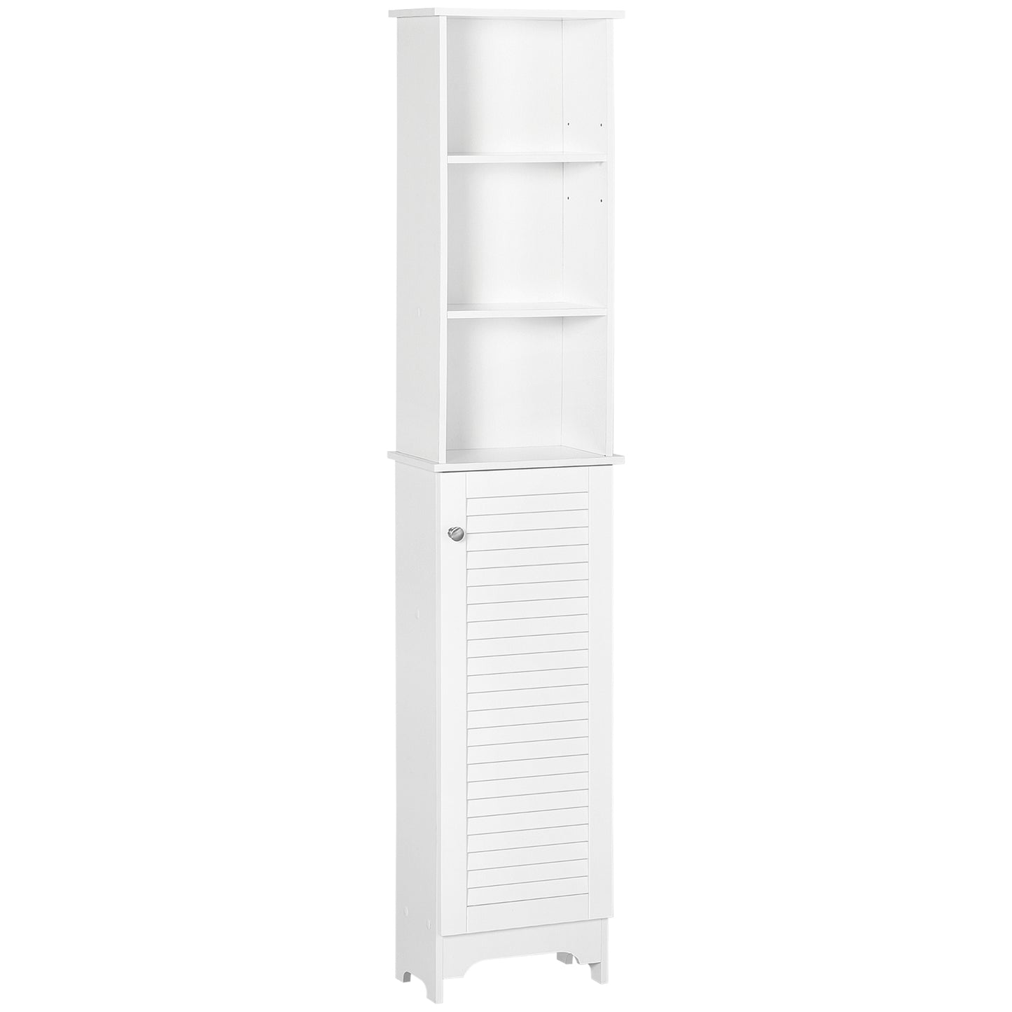Photo of HOMCOM Tall Bathroom Cabinet, Freestanding Slim Bathroom Storage Unit with Adjustable Shelves and Shutter Door, Floor Storage Cupboard with 6 Shelves, 165H x 34W x 20D cm, White in White colour on a white background