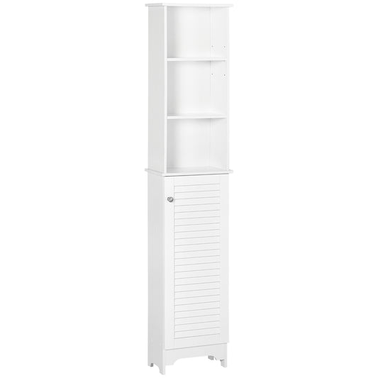 Photo of HOMCOM Tall Bathroom Cabinet, Freestanding Slim Bathroom Storage Unit with Adjustable Shelves and Shutter Door, Floor Storage Cupboard with 6 Shelves, 165H x 34W x 20D cm, White in White colour on a white background