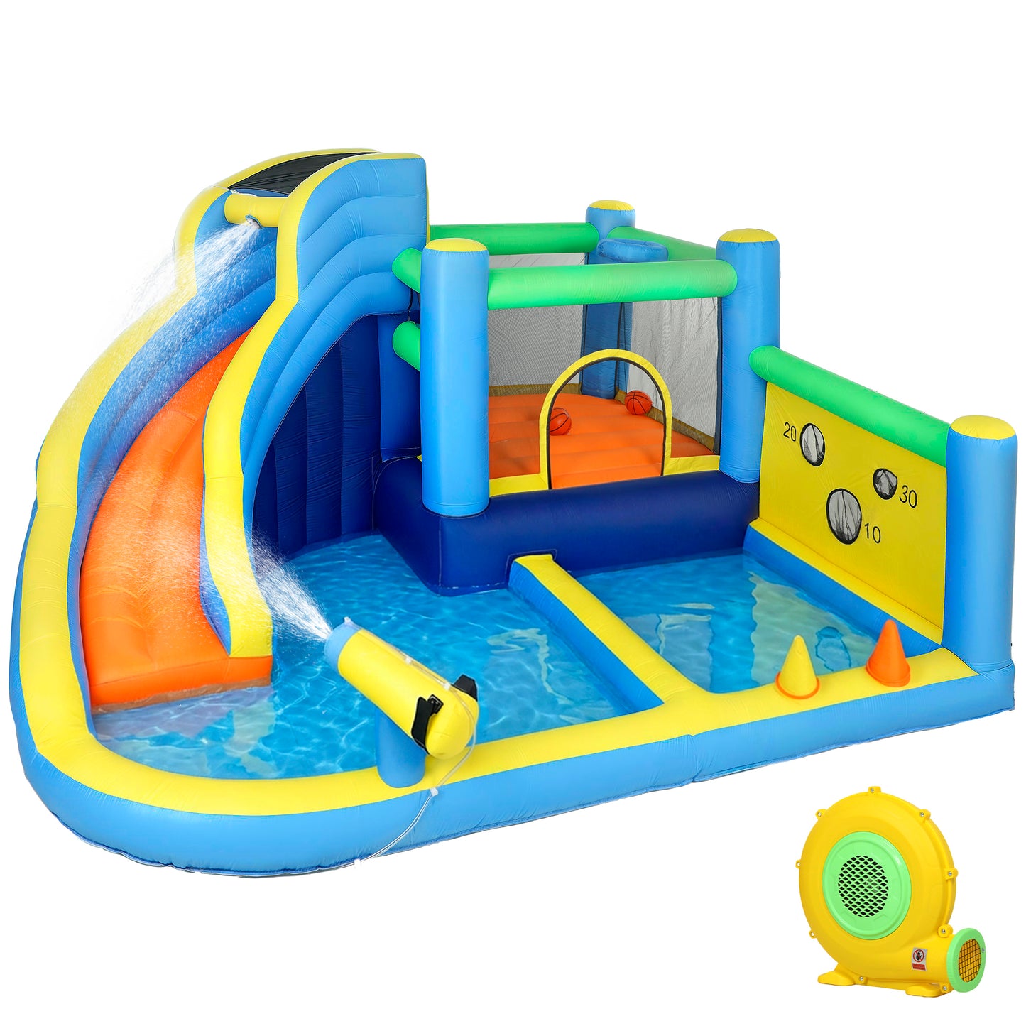 Photo of AIYAPLAY 8 in 1 Bouncy Castle for Kids, Inflatable Bounce House with Slide, Pool (Ball Pit), Water Cannon for Indoor Outdoor in Outdoor colour on a white background