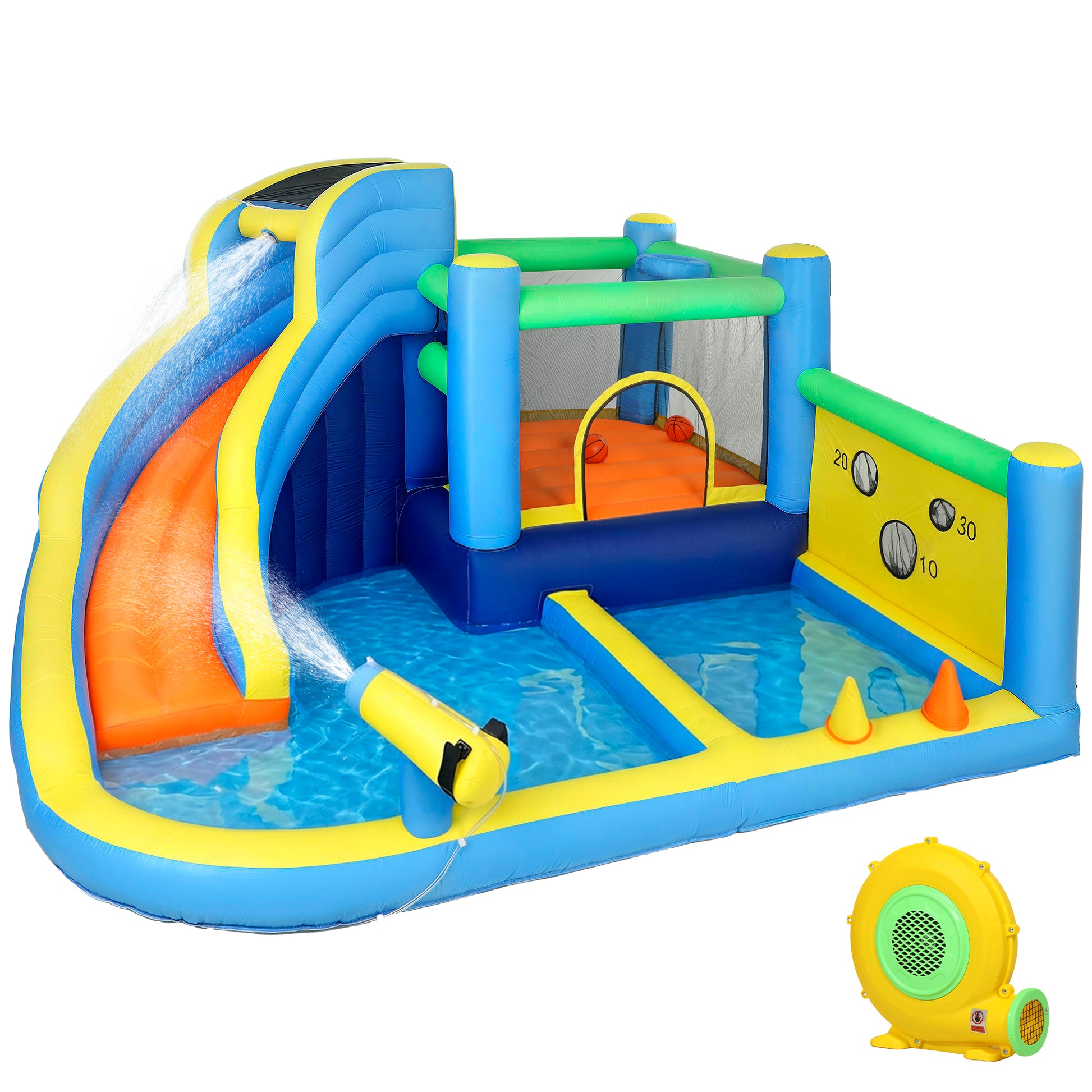 Photo of AIYAPLAY 8 in 1 Bouncy Castle for Kids, Inflatable Bounce House with Slide, Pool (Ball Pit), Water Cannon for Indoor Outdoor in Outdoor colour on a white background