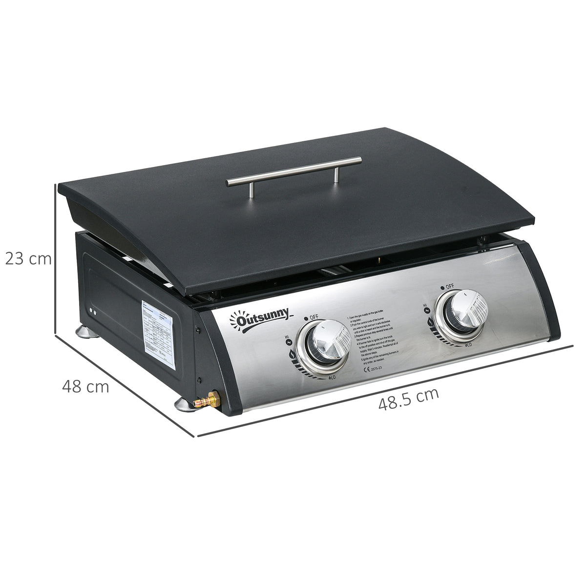 Outsunny Gas Plancha Barbecue Grill with 2 Stainless Steel Burner, 5kW, Portable Tabletop Gas BBQ with Non-Stick Griddle for Camping Picnic Garden Party Festival