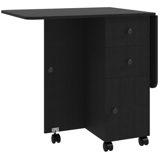 Photo of HOMCOM Multi-Storage Six-Person Drop Leaf Dining Table -  Distressed Black in Black colour on a white background