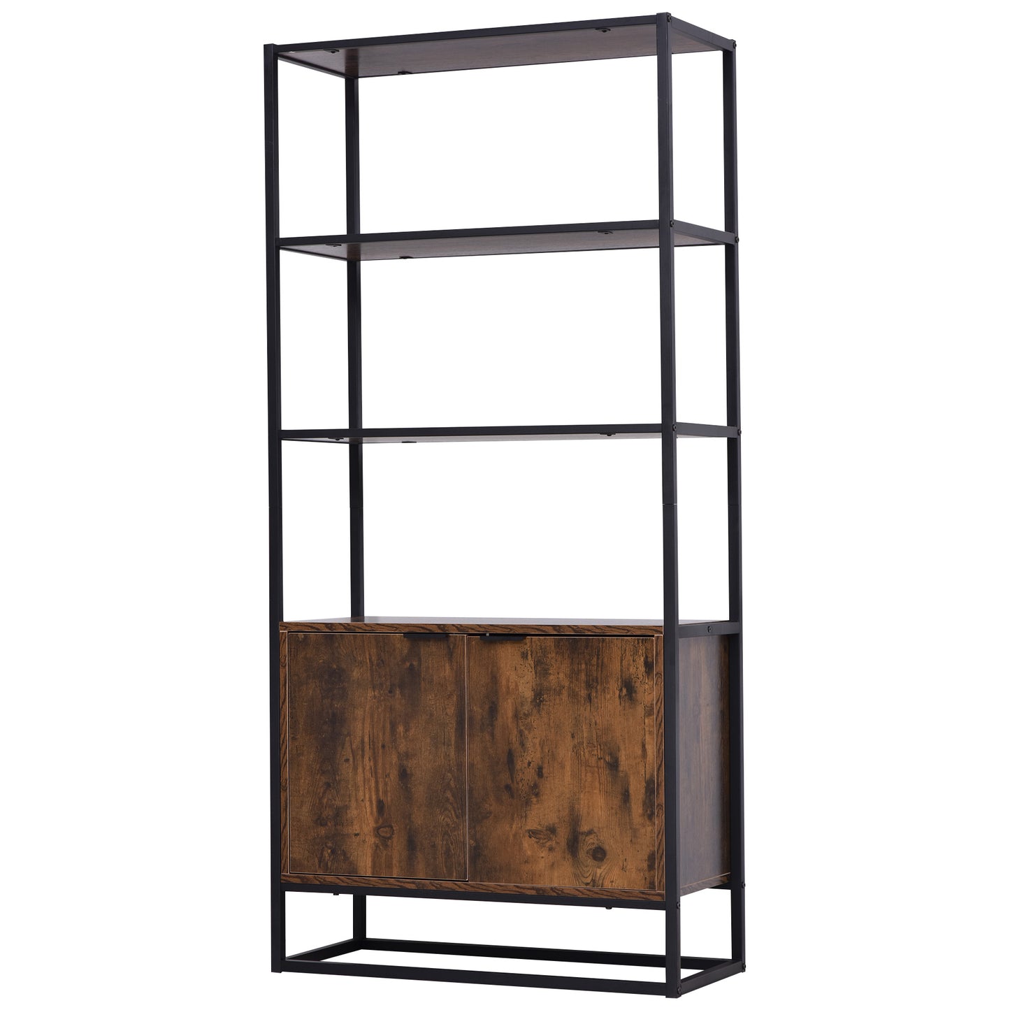 Photo of HOMCOM Industrial Bookshelf, Storage Shelf, Large Bookcase with 3 Open Shelves, Multifunctional Rack for Living Room, Office, Rustic Brown and Black in Black colour on a white background