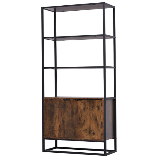 Photo of HOMCOM Industrial Bookshelf, Storage Shelf, Large Bookcase with 3 Open Shelves, Multifunctional Rack for Living Room, Office, Rustic Brown and Black in Black colour on a white background