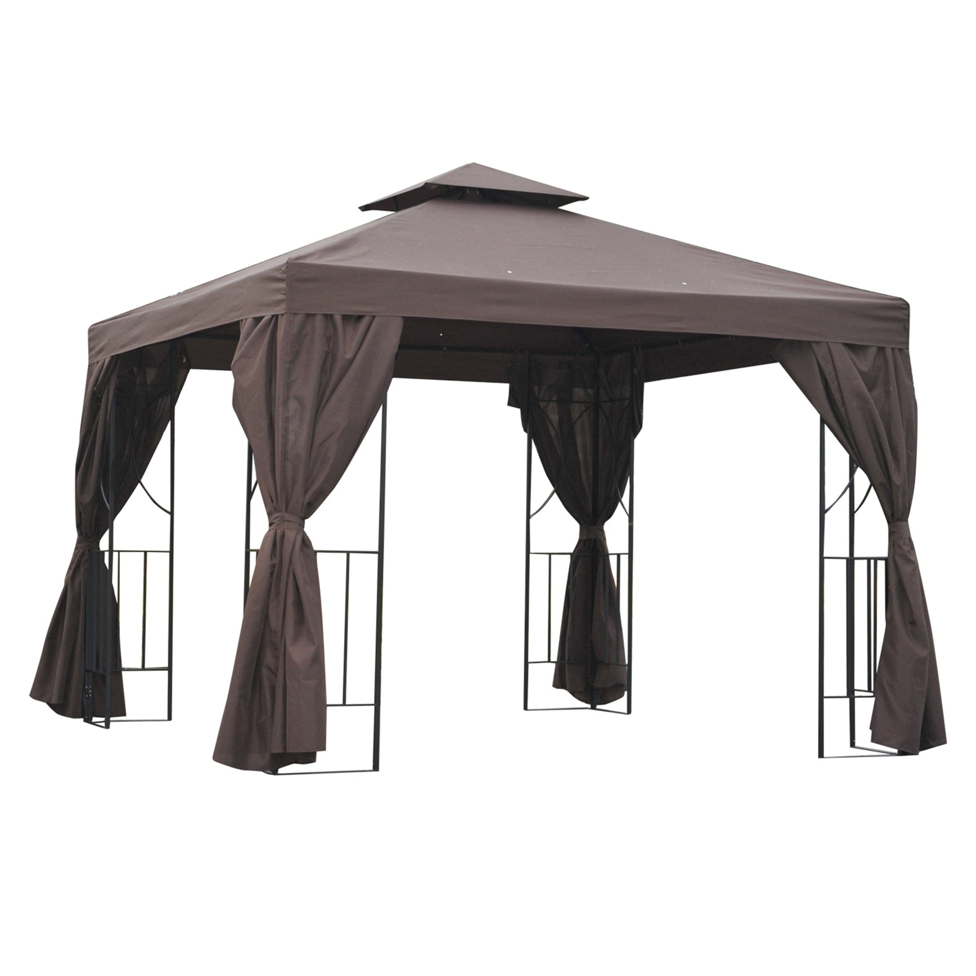 Photo of Outsunny 3 x 3 m Garden Gazebo Double Roof Marquee Patio Wedding Party Tent Canopy Shelter with Sidewalls (Brown) in (Brown) colour on a white background