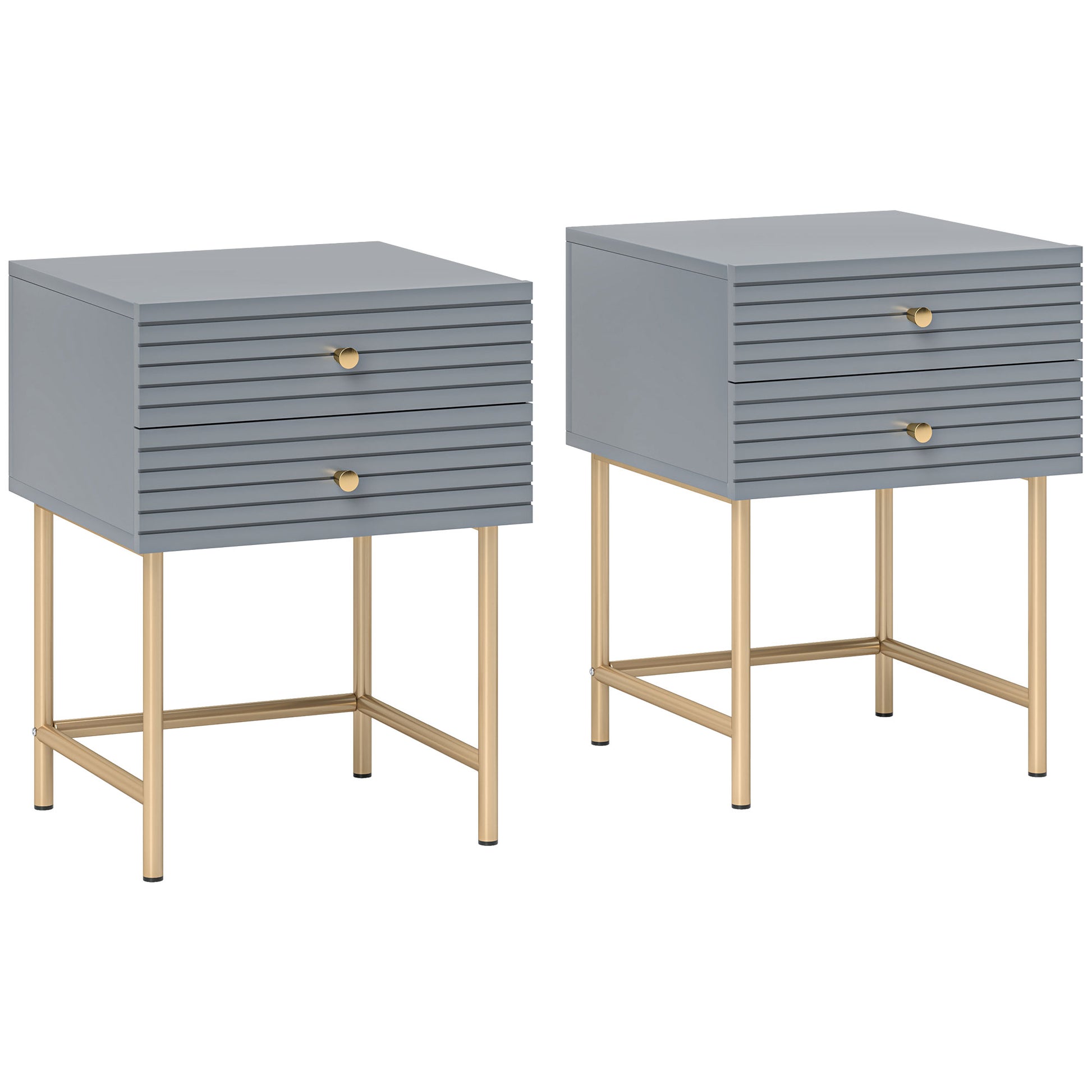 Photo of HOMCOM Set of Two Elegant Bedside Tables - Grey/Gold-Tone in Grey/Gold-Tone colour on a white background