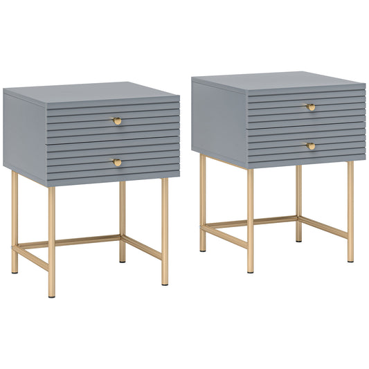 Photo of HOMCOM Set of Two Elegant Bedside Tables - Grey/Gold-Tone in Grey/Gold-Tone colour on a white background