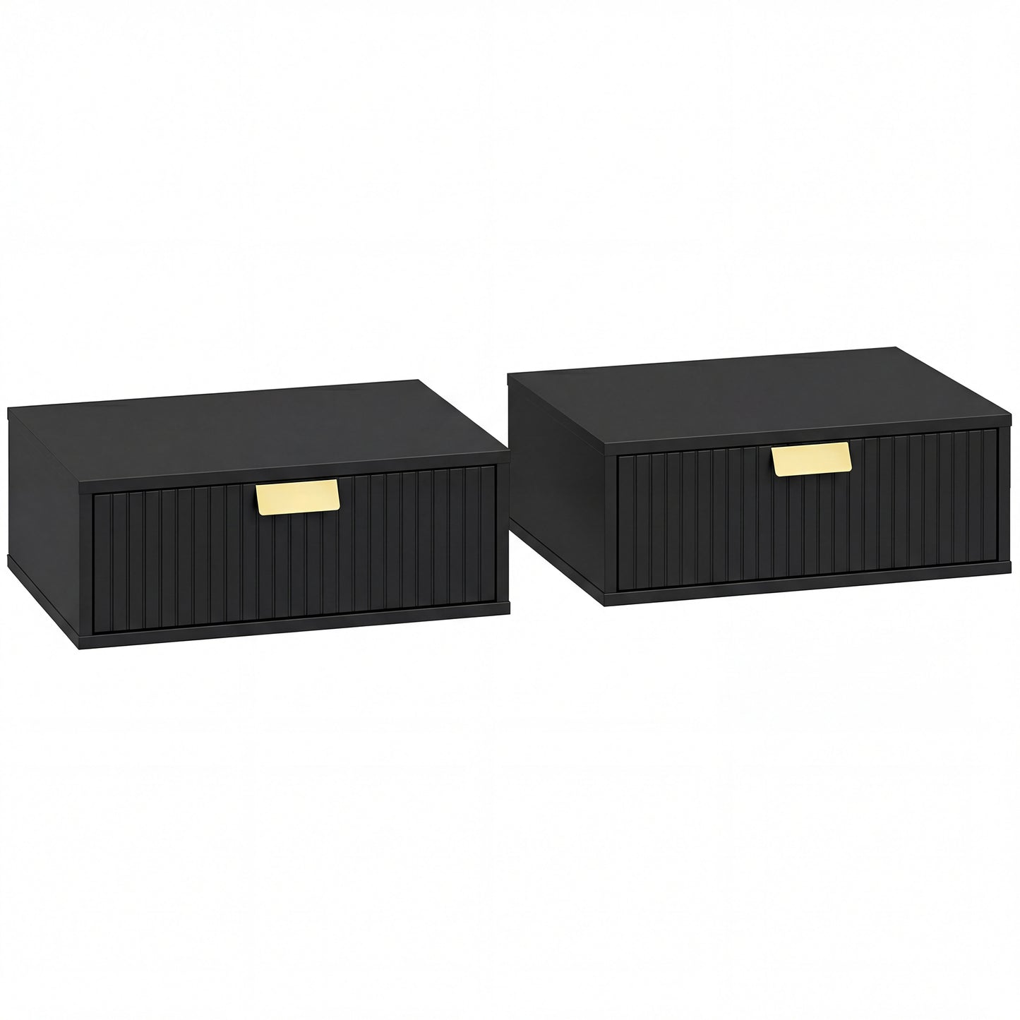 Photo of HOMCOM Modern Floating Nightstands Set of 2, Wall Mounted Bedside Tables with Wave Drawer Black in Black colour on a white background