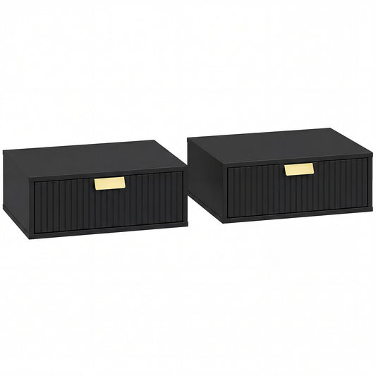 Photo of HOMCOM Modern Floating Nightstands Set of 2, Wall Mounted Bedside Tables with Wave Drawer Black in Black colour on a white background