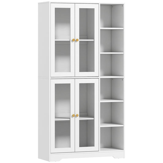 Photo of HOMCOM Multi-Storage Kitchen Cabinet, with Glass Doors - White Wood-Effect in Wood-Effect colour on a white background