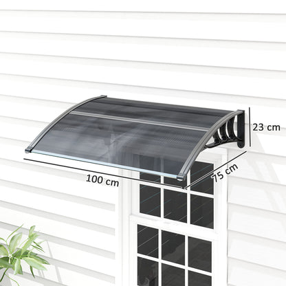 Outsunny black polycarbonate door canopy with 100 cm width, 75 cm projection and 23 cm height