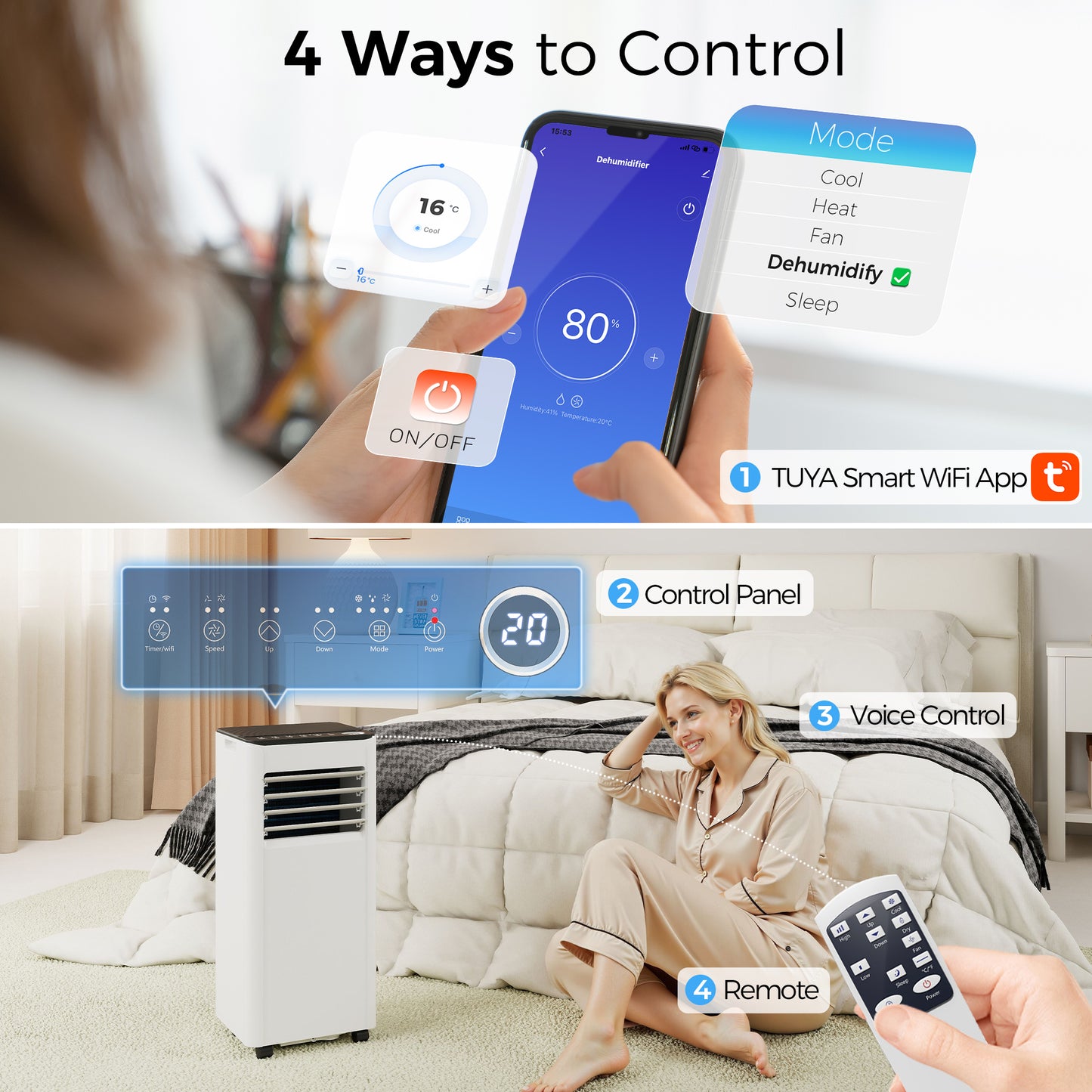 HOMCOM Portable Air Conditioner 5000 BTU, 4-in-1 AC Unit with Cool, Dehumidifier, Fan, Sleep Mode, WiFi Voice Remote Control