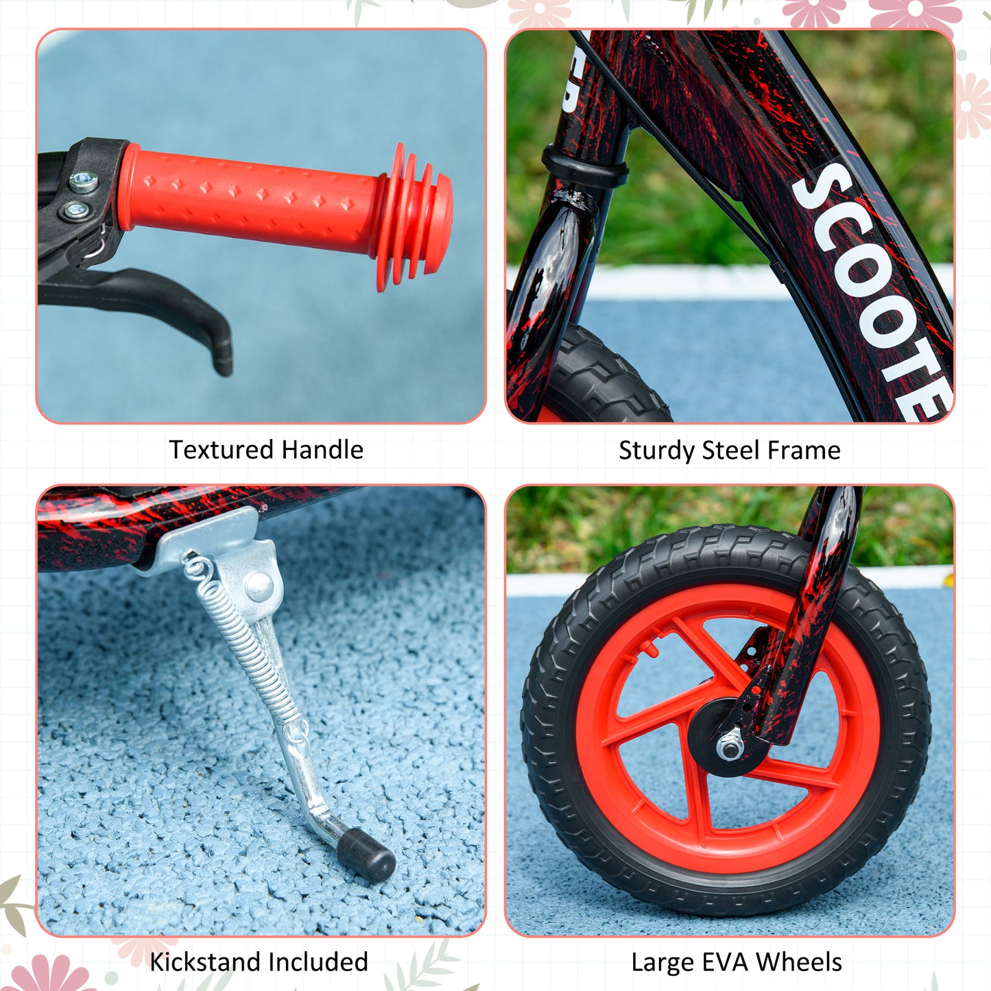 AIYAPLAY Kids Scooter with Adjustable Handlebar, Children's Kick Scooter with Non-slip Footplate, Rear Brake, Kickstand, Red