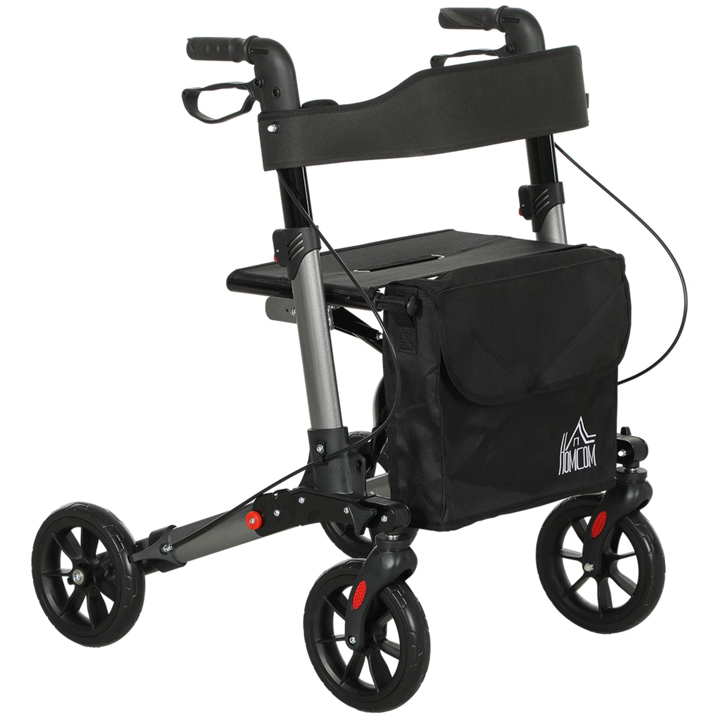 Photo of HOMCOM Rollator Walker with Seat, Compact Quick Folding Mobility Walker with 8" Wheels, Carry Bag, Adjustable Height, Cane Holder and Lightweight Aluminium Frame for Seniors and Disabled, Silver in Silver colour on a white background