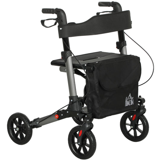 Photo of HOMCOM Rollator Walker with Seat, Compact Quick Folding Mobility Walker with 8" Wheels, Carry Bag, Adjustable Height, Cane Holder and Lightweight Aluminium Frame for Seniors and Disabled, Silver in Silver colour on a white background