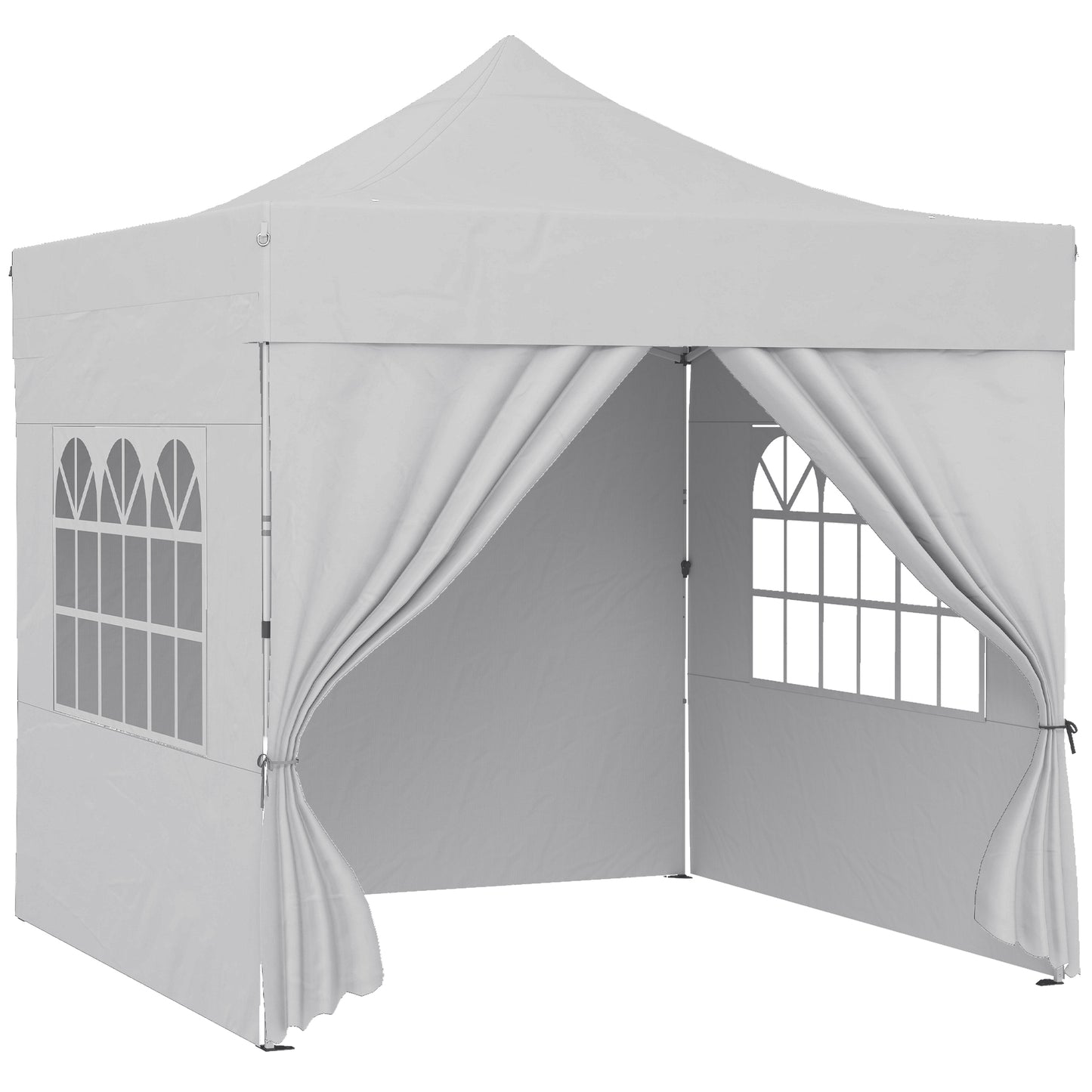 Photo of Outsunny 3 x 3 m Pop Up Gazebo with Sidewalls, UPF50+ Heavy Duty Garden Party Tent Marquee with Wheeled Carry Bag, Silver Grey in Grey colour on a white background