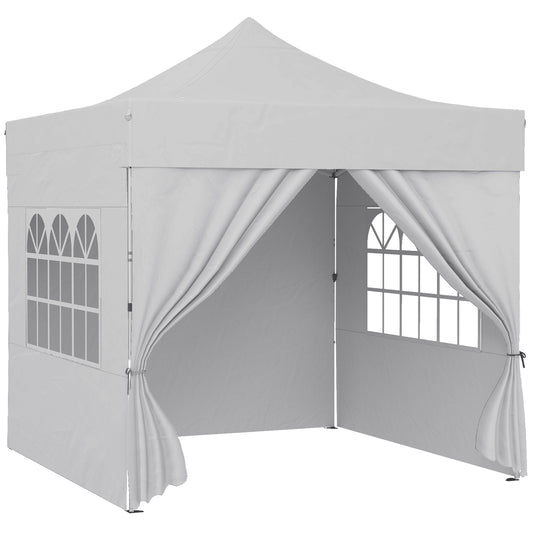 Photo of Outsunny 3 x 3 m Pop Up Gazebo with Sidewalls, UPF50+ Heavy Duty Garden Party Tent Marquee with Wheeled Carry Bag, Silver Grey in Grey colour on a white background