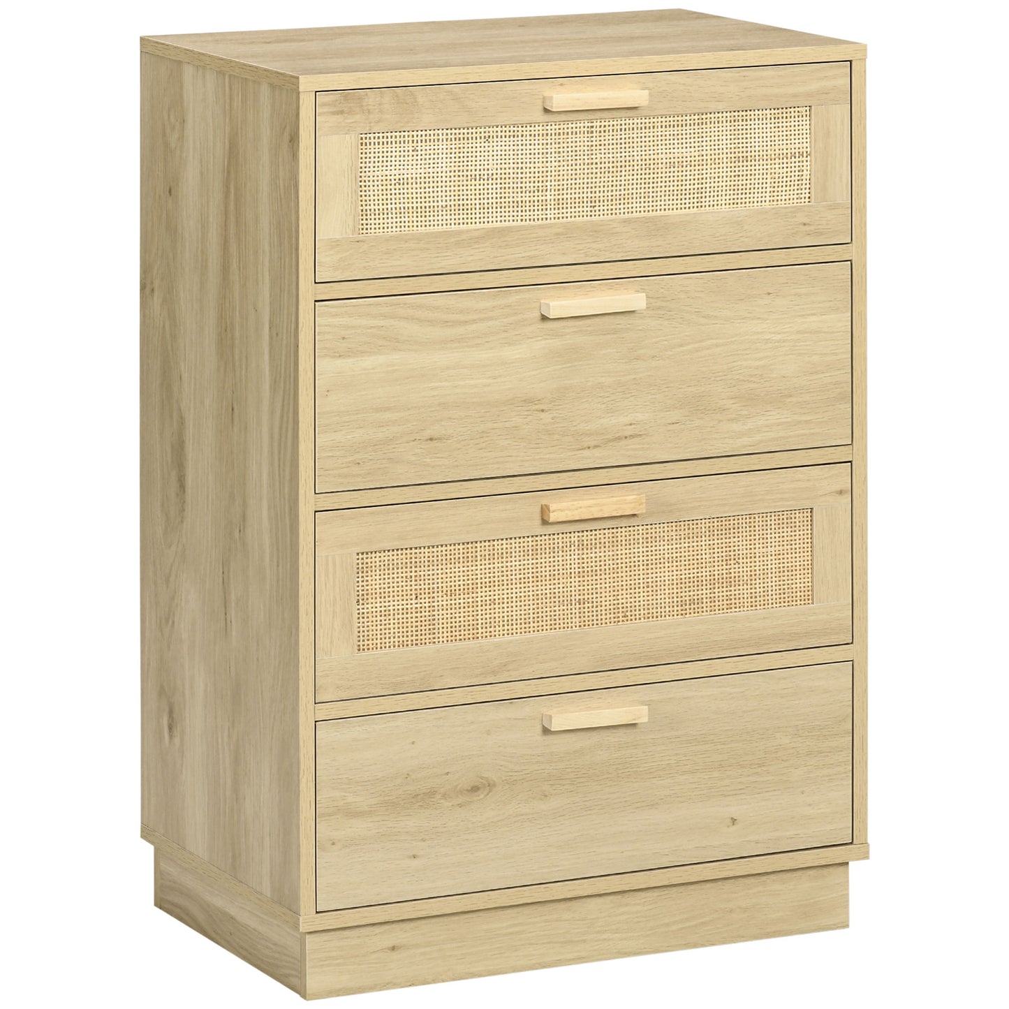 Photo of HOMCOM Chest of Four Rattan Weave Panel Drawers - Wood-Effect in Wood-Effect colour on a white background