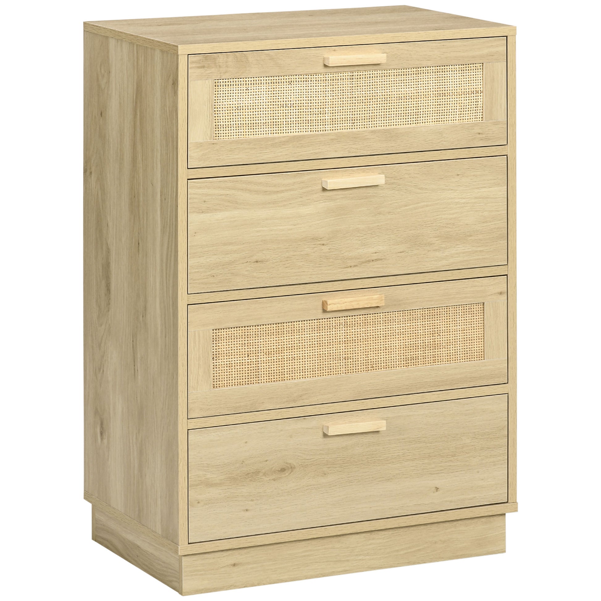 Photo of HOMCOM Chest of Four Rattan Weave Panel Drawers - Wood-Effect in Wood-Effect colour on a white background